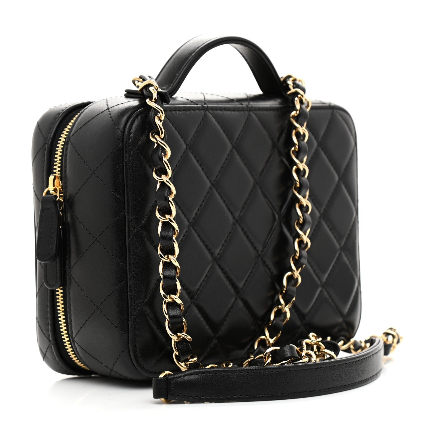 Chanel Lambskin Metal Quilted Golden Plate Vanity Case Black Golden Plate Vanity Case Black Gold 3 of 10