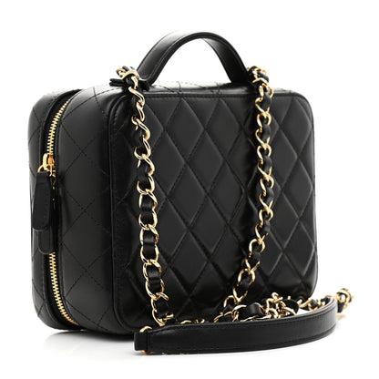 Chanel Lambskin Metal Quilted Golden Plate Vanity Case Black Golden Plate Vanity Case Black Gold 3 of 10