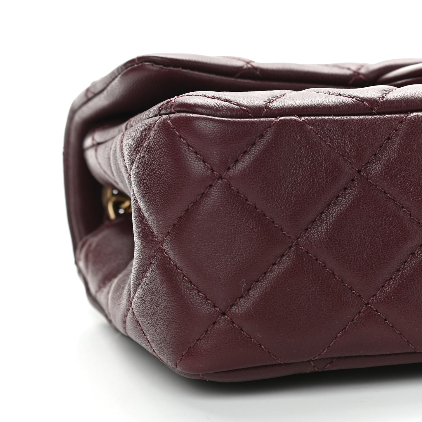 Lambskin Quilted Mini Rectangular Pearl Crush Flap Burgundy