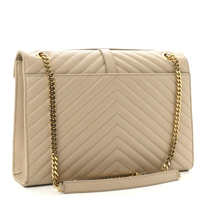 Saint Laurent Grain De Poudre Matelasse Chevron Large Monogram Satchel Dark Beige 3 of 9
