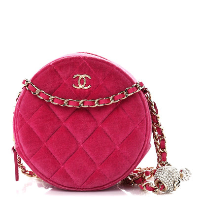 Chanel Velvet Round Quilted Pearl Crush Clutch With Chain 1 of 11