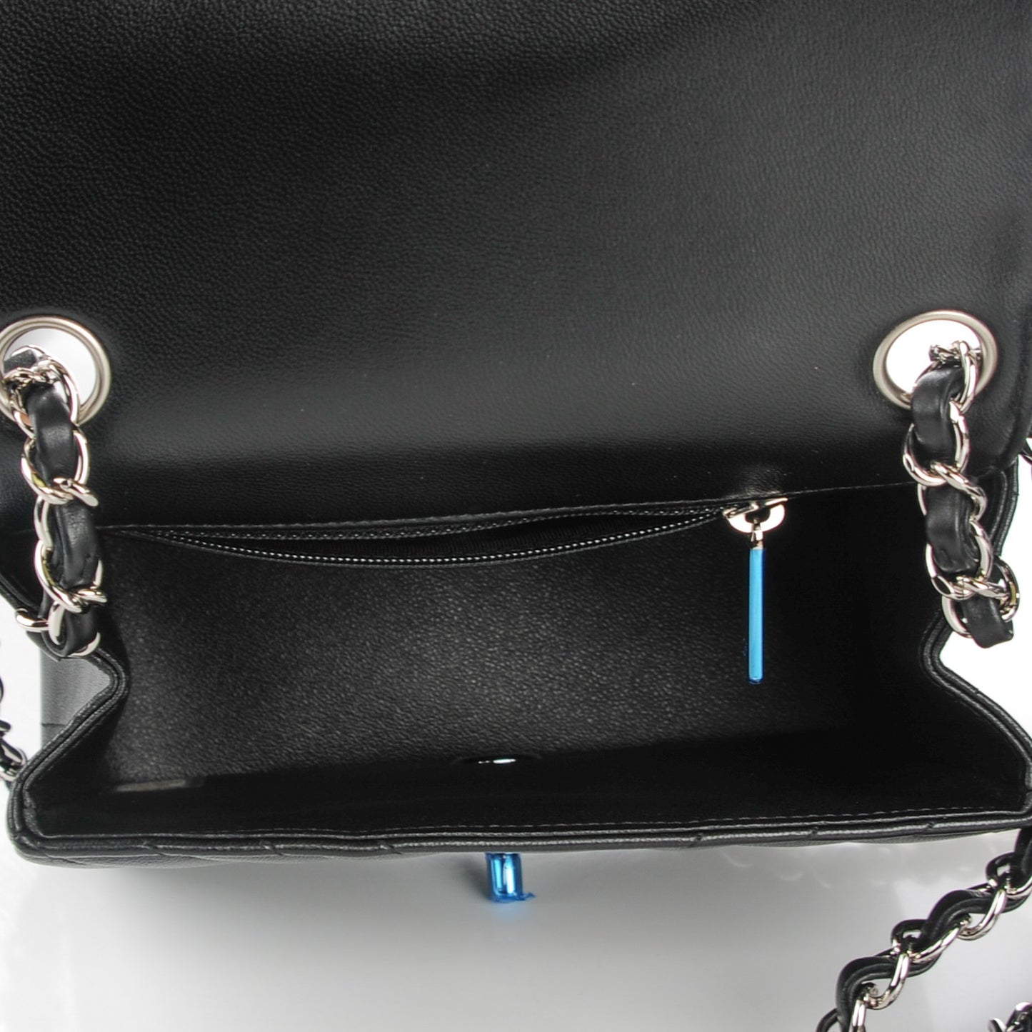 Lambskin Chevron Quilted Mini Square Flap Black