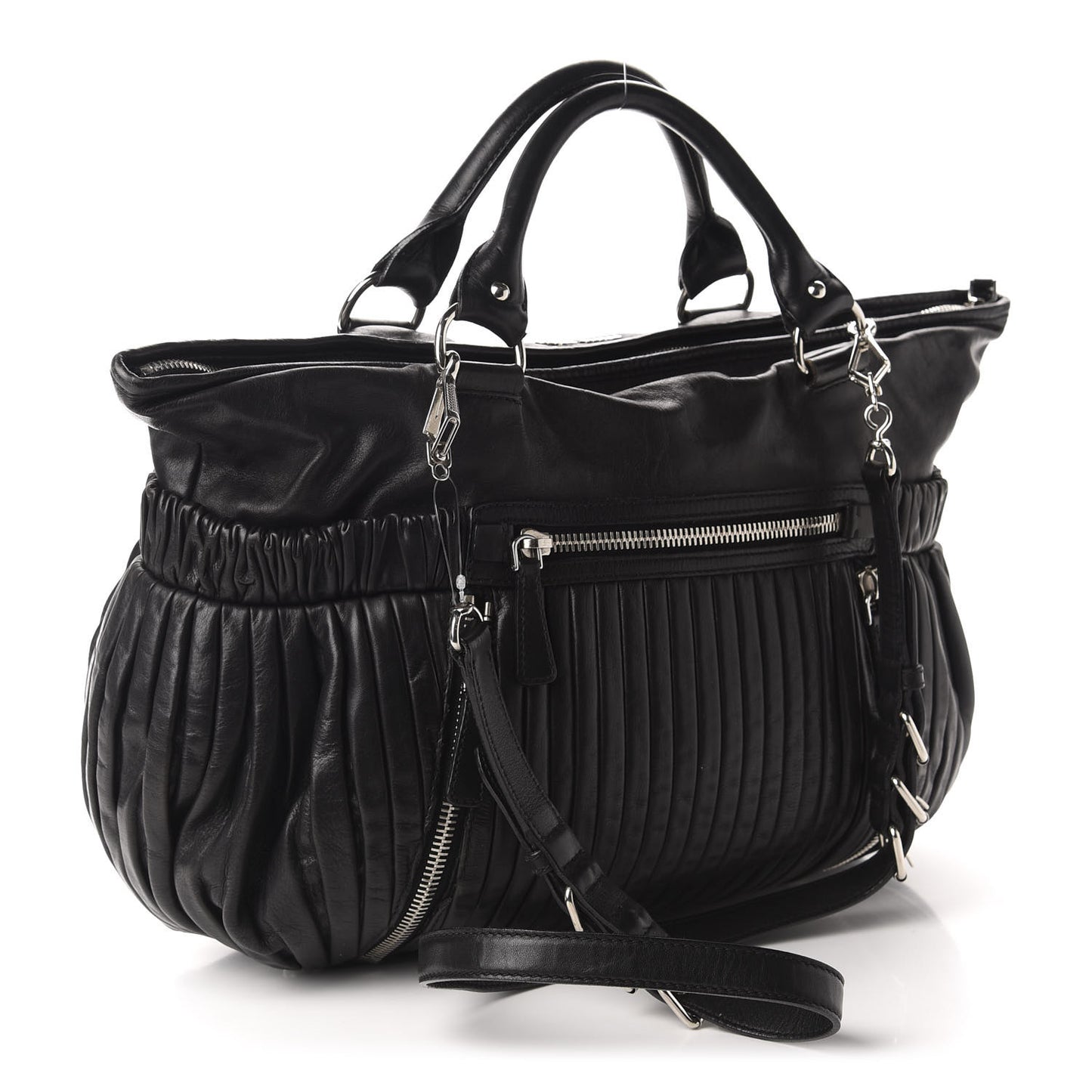 Nappa Plisse Zip Satchel Black