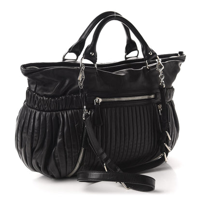 Miu Miu Nappa Plisse Zip Satchel Black 3 of 11