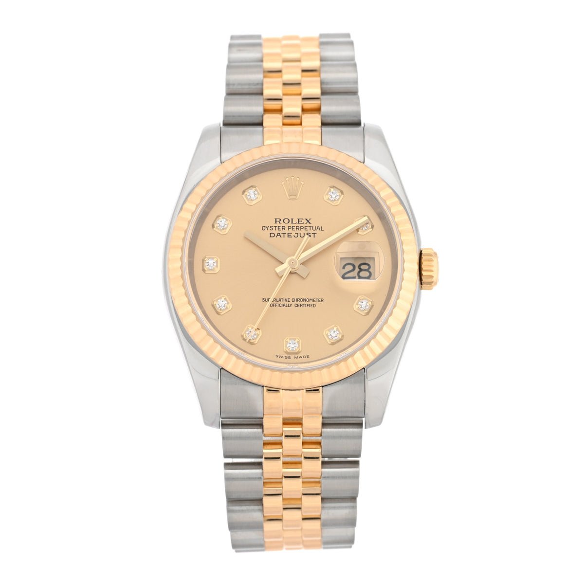 Rolex Stainless Steel 18K Yellow Gold Diamond 36mm Oyster Perpetual Datejust Watch Champagne 116233 1 of 4