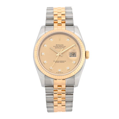 Rolex Stainless Steel 18K Yellow Gold Diamond 36mm Oyster Perpetual Datejust Watch Champagne 116233 1 of 4