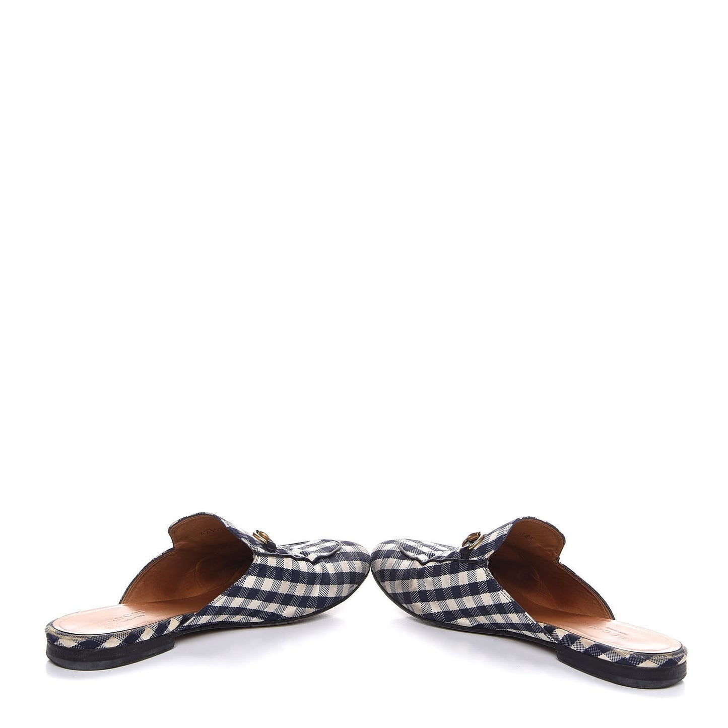Cotton Gingham Womens Princetown Slippers 38.5 White Navy