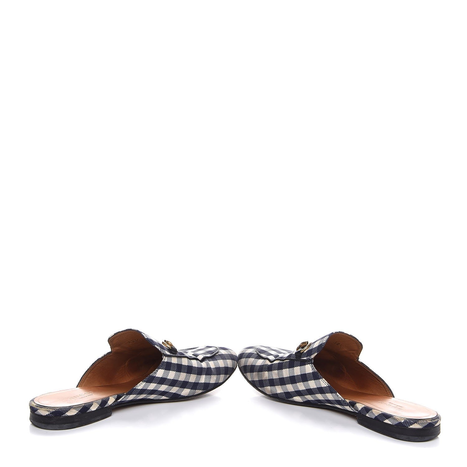 Gucci Cotton Gingham Womens Princetown Slippers 38.5 White Navy 6 of 14