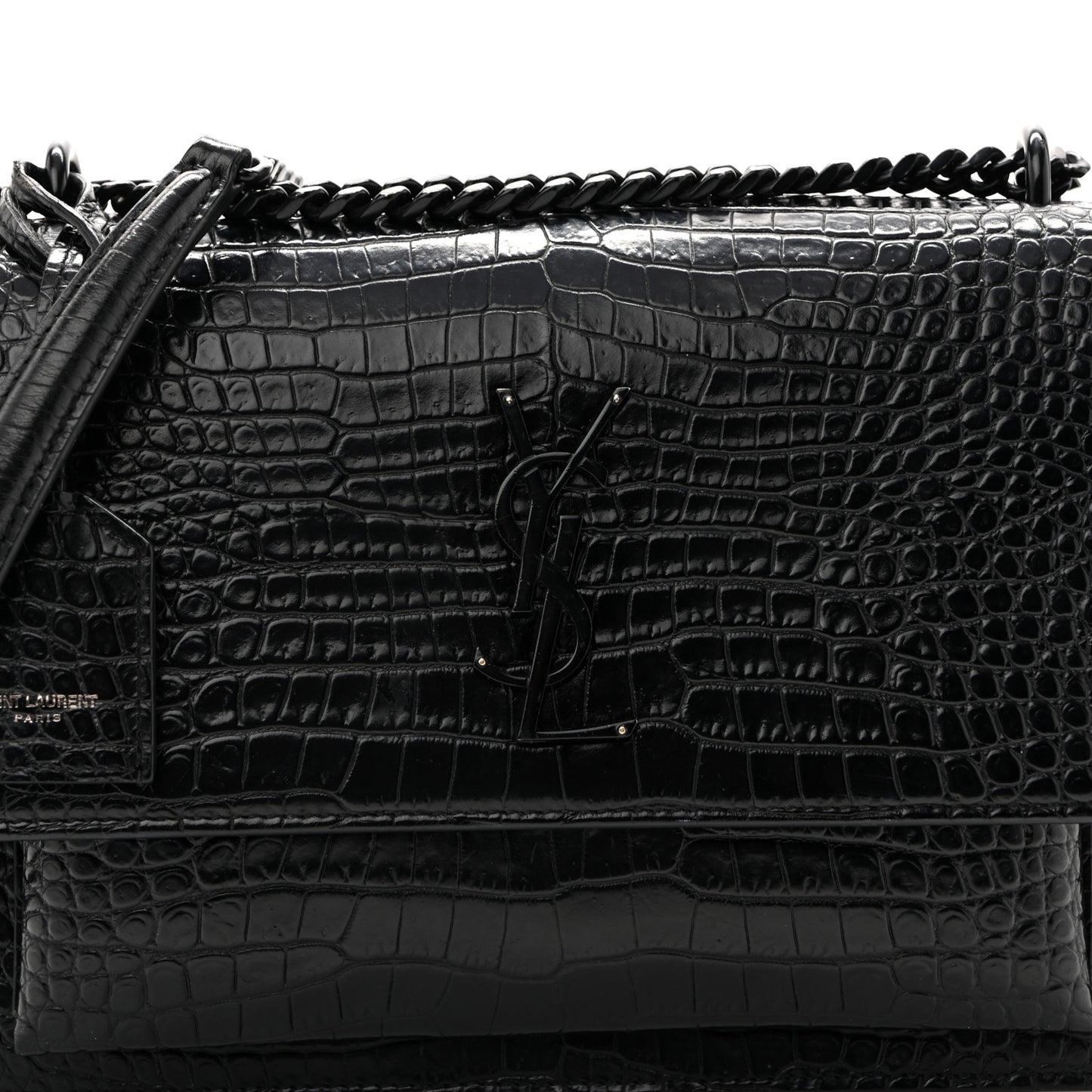 Calfskin Crocodile Embossed Medium Monochrome Monogram Sunset Black