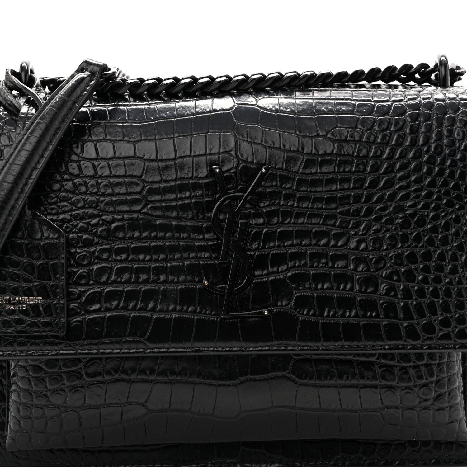 Saint Laurent Calfskin Crocodile Embossed Medium Monochrome Monogram Sunset Black 8 of 14