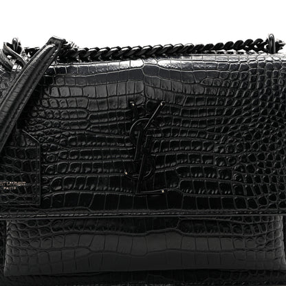 Saint Laurent Calfskin Crocodile Embossed Medium Monochrome Monogram Sunset Black 8 of 14
