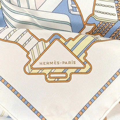 Hermes Silk Tatersale En Zigzag Pocket Square White Bleu Ciel 3 of 4