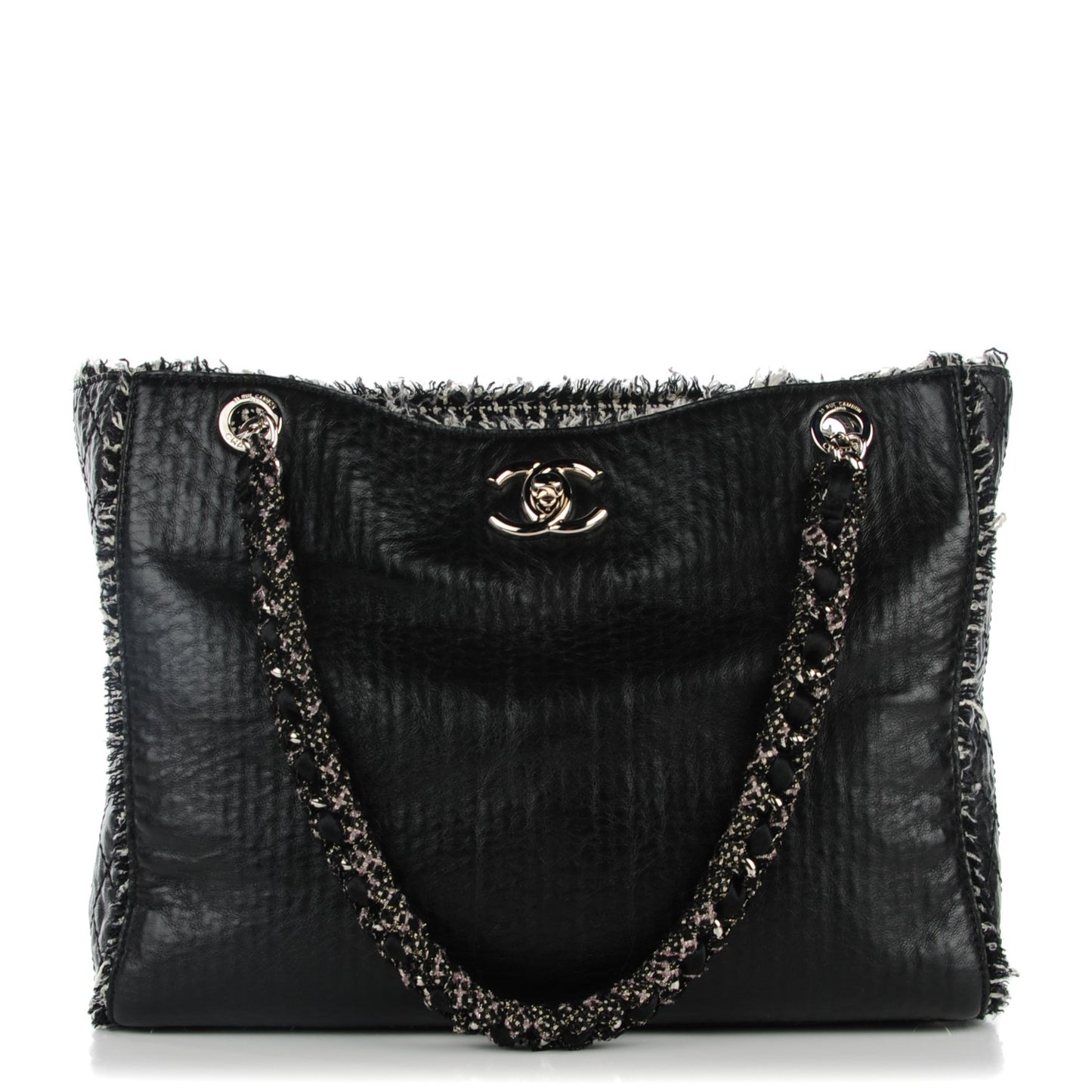 Glazed Calfskin Tweed Tweedy Tote Black