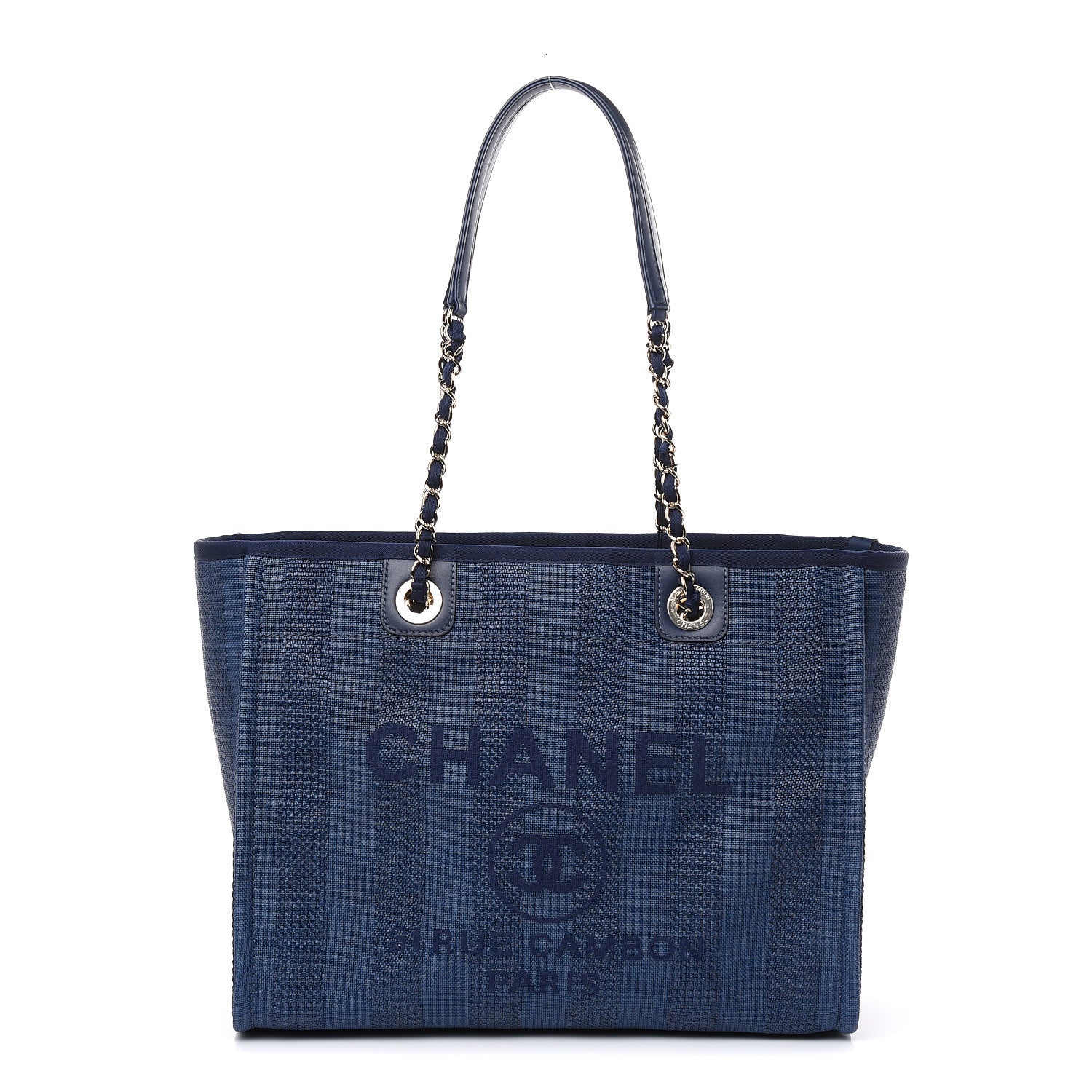 Chanel Mixed Fibers Striped Small Deauville Tote Navy Blue 1 of 10