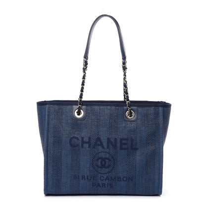 Chanel Mixed Fibers Striped Small Deauville Tote Navy Blue 1 of 10