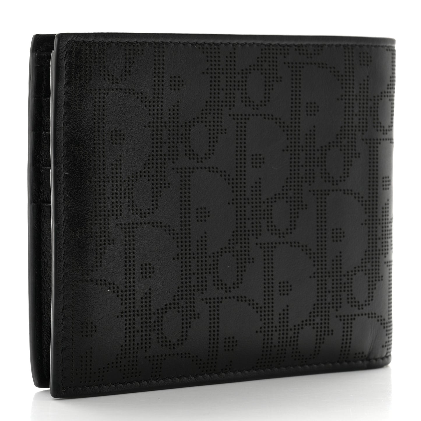 Calfskin Perforated Oblique Bi-Fold Do Galaxy Wallet Black