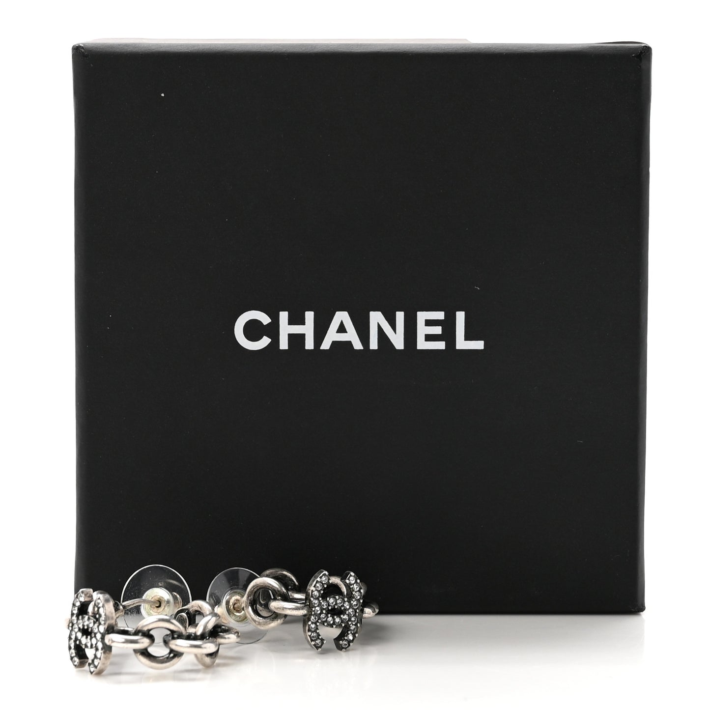 Crystal CC Chain Hoop Earrings Silver