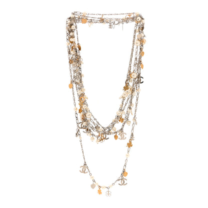 Chanel Pearl CC Clover Long Necklace Gold White 3 of 4