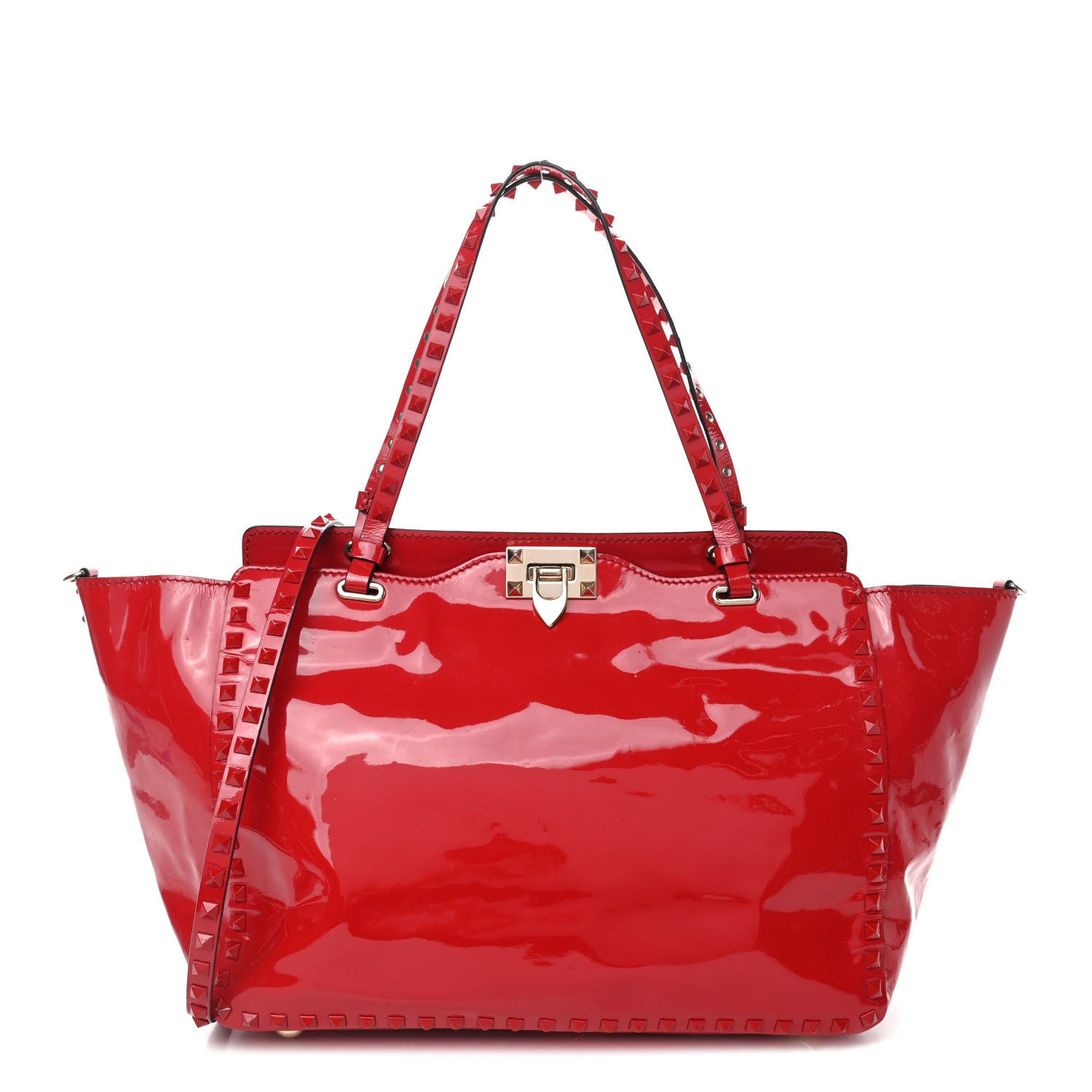 Valentino Garavani Patent Monochrome Medium Rockstud Tote Rosso Valentino 1 of 10