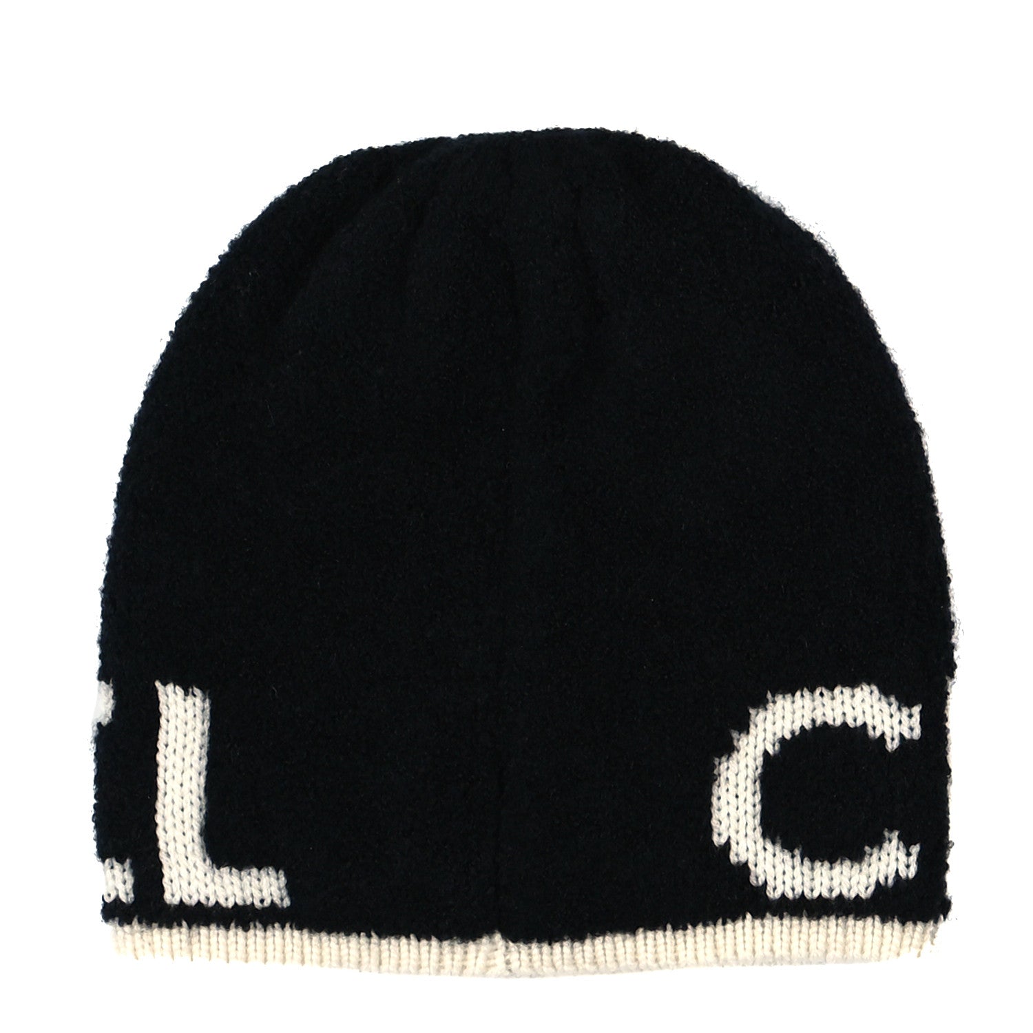 Chanel Cashmere Wool Silk Blend Logo Beanie Hat Black White 2 of 3