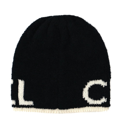Chanel Cashmere Wool Silk Blend Logo Beanie Hat Black White 2 of 3
