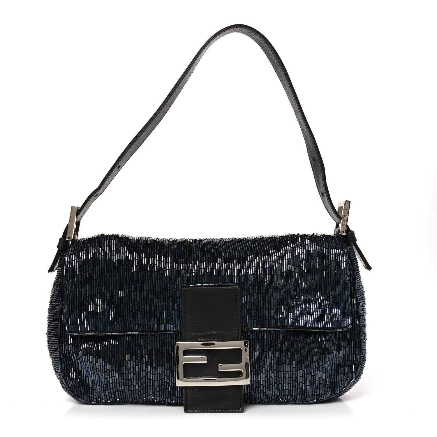 Fendi Satin Beaded Baguette Blue Brown 1 of 11