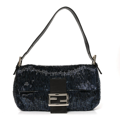 Fendi Satin Beaded Baguette Blue Brown 1 of 11