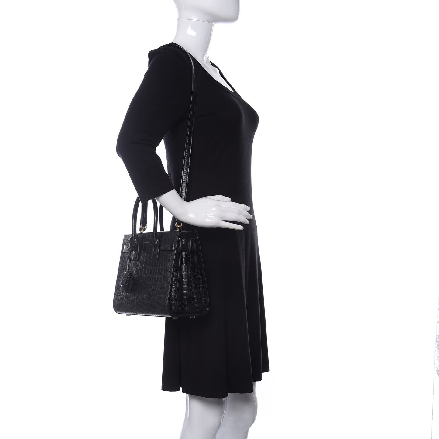 Calfskin Crocodile Embossed Baby Sac De Jour Black