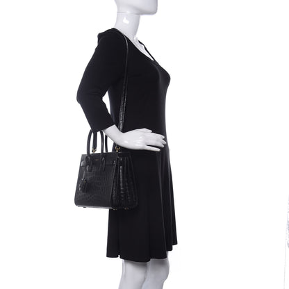 Saint Laurent Calfskin Crocodile Embossed Baby Sac De Jour Black 2 of 9