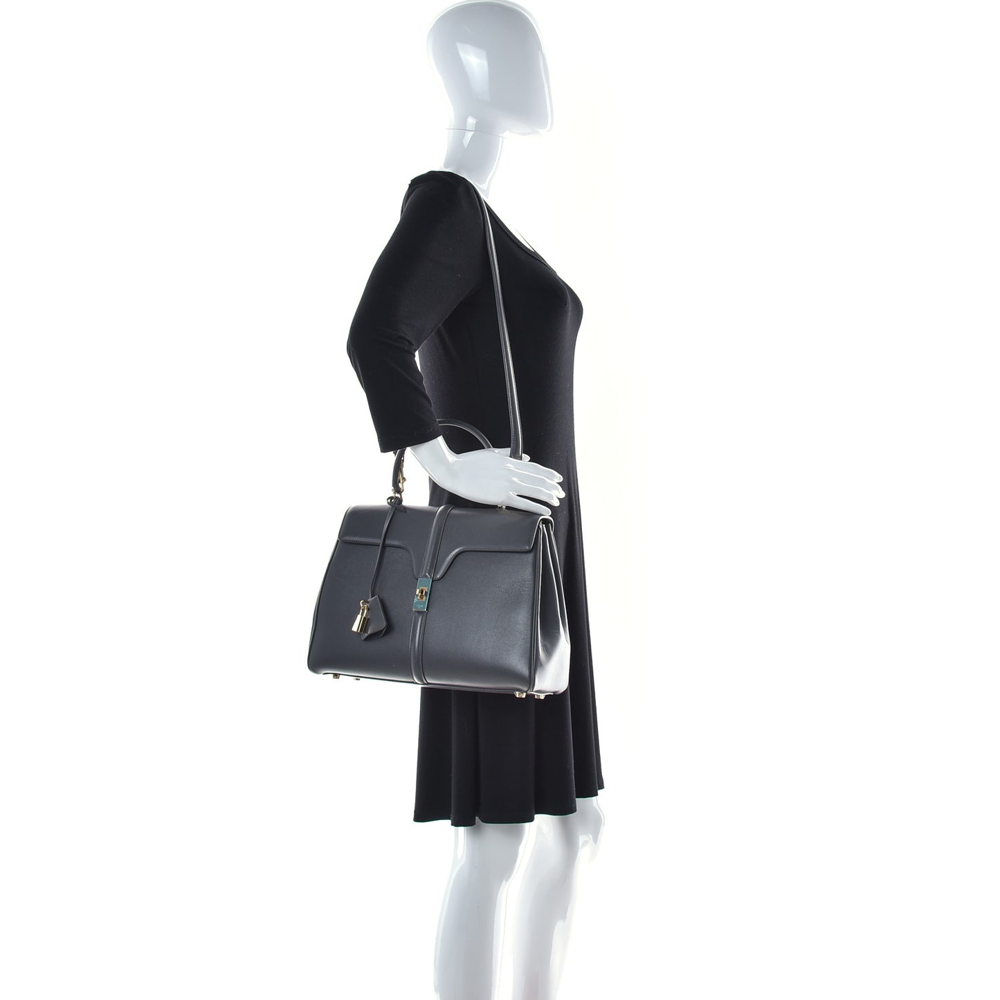 Satinated Calfskin Medium 16 Top Handle Bag Grey