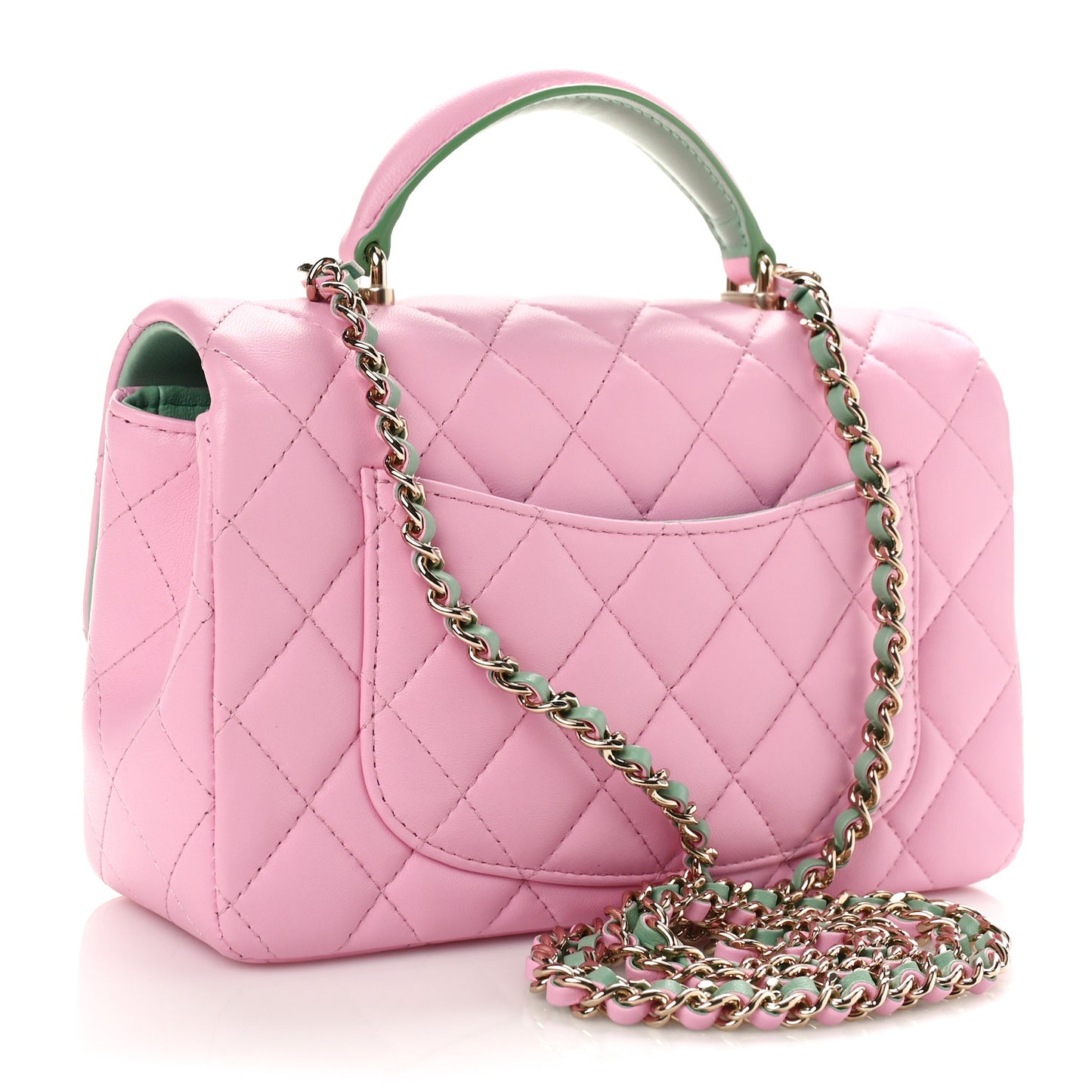 Lambskin Quilted Mini Top Handle Rectangular Flap Lilac Light Green