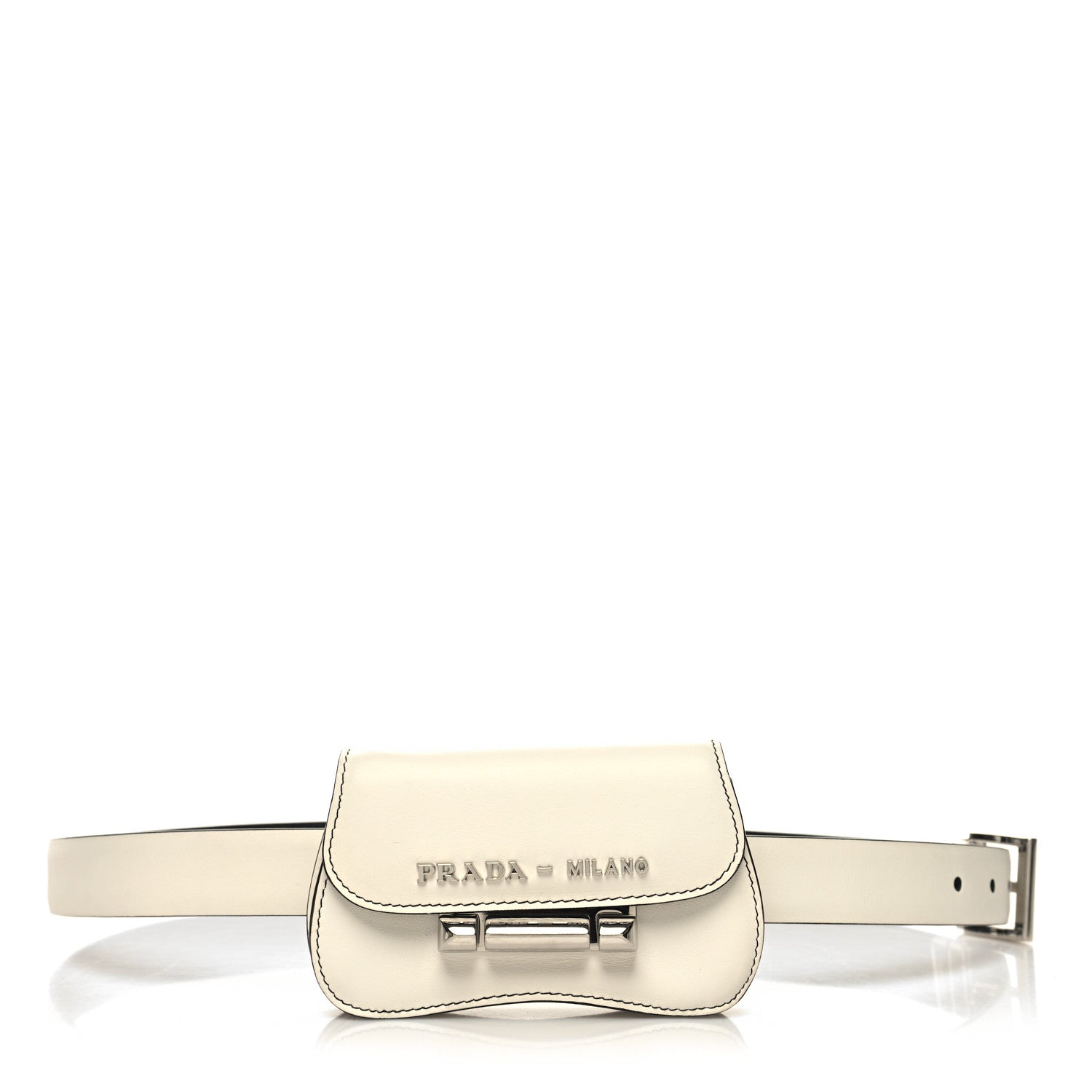 Prada City Calfskin Micro Sidonie Belt Bag 85 34 White Black 1 of 8