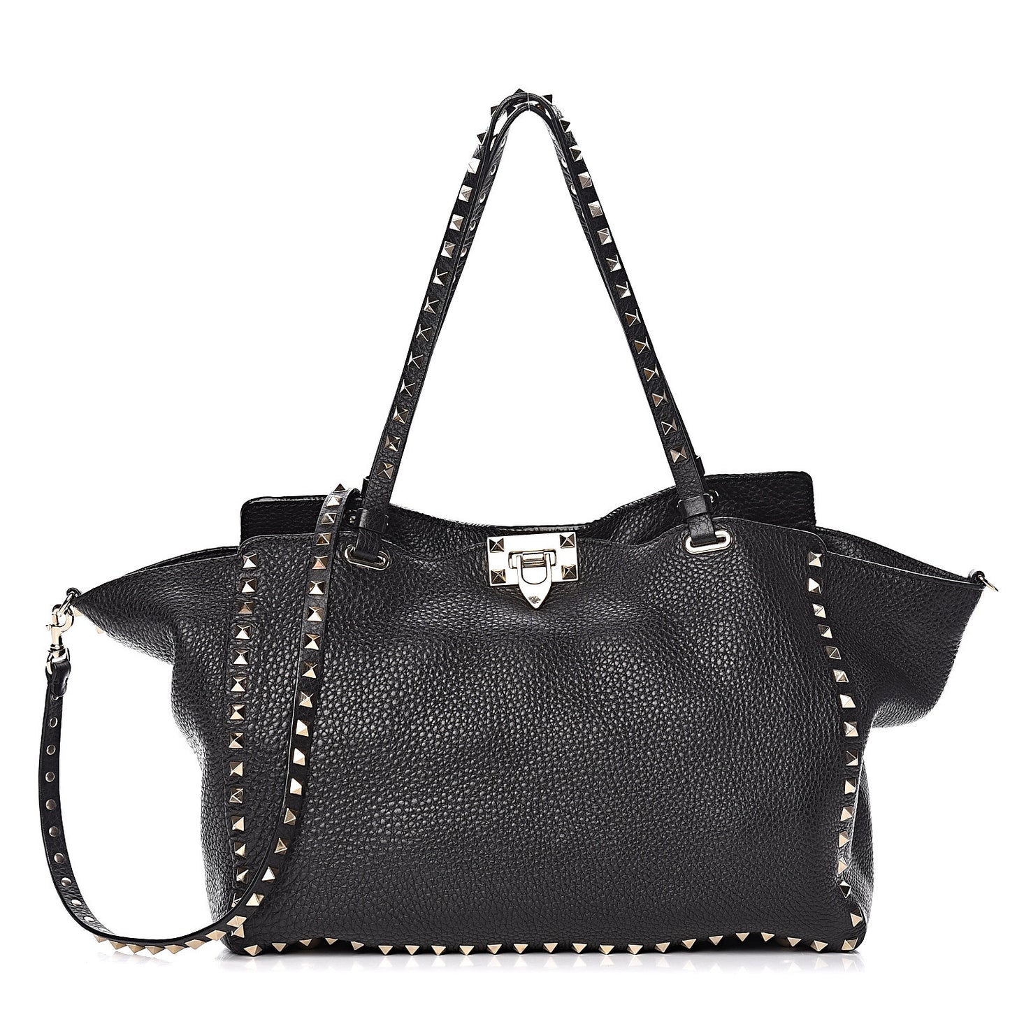 Pebbled Calfskin Medium Rockstud Tote Black