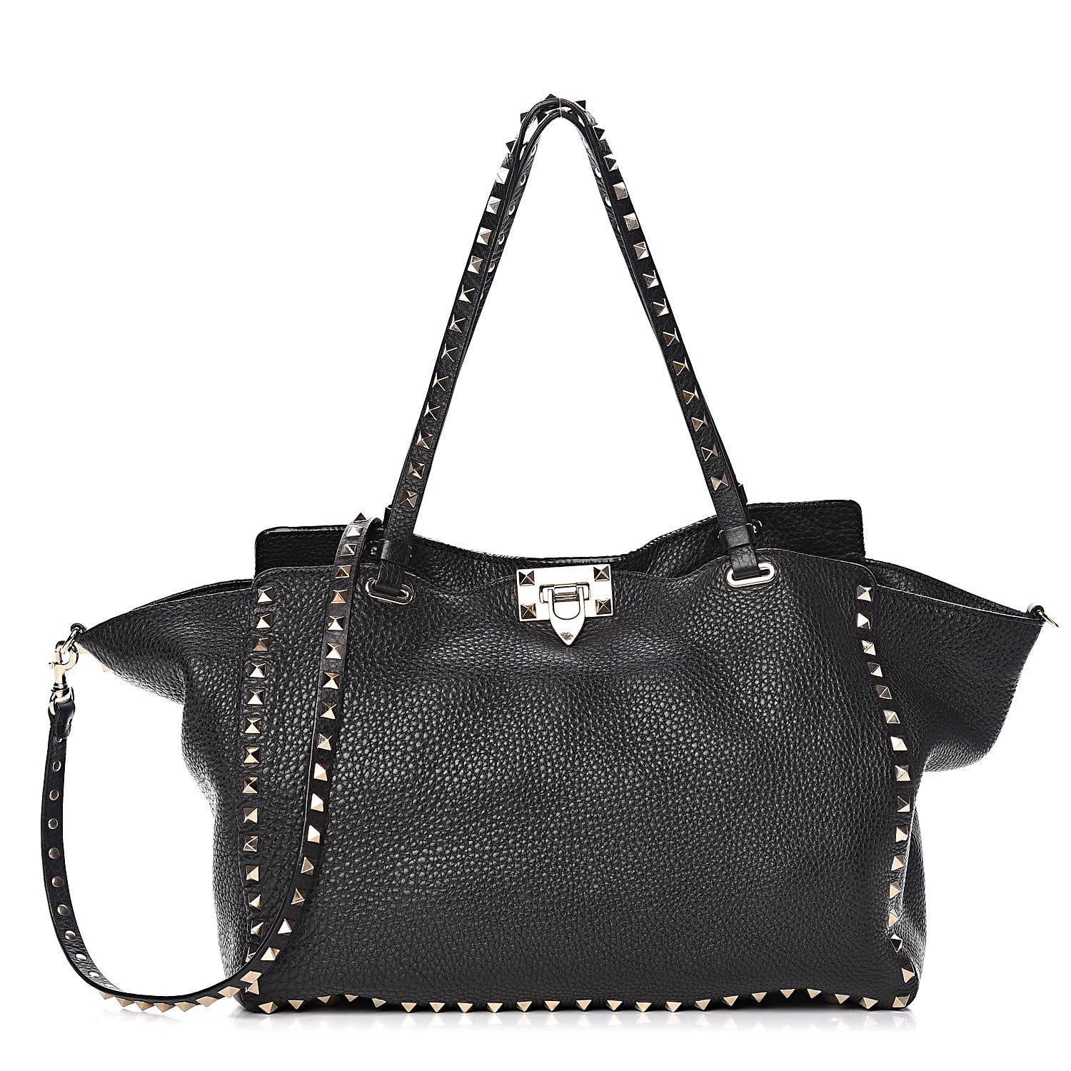 Valentino Garavani Pebbled Calfskin Medium Rockstud Tote Black 1 of 23