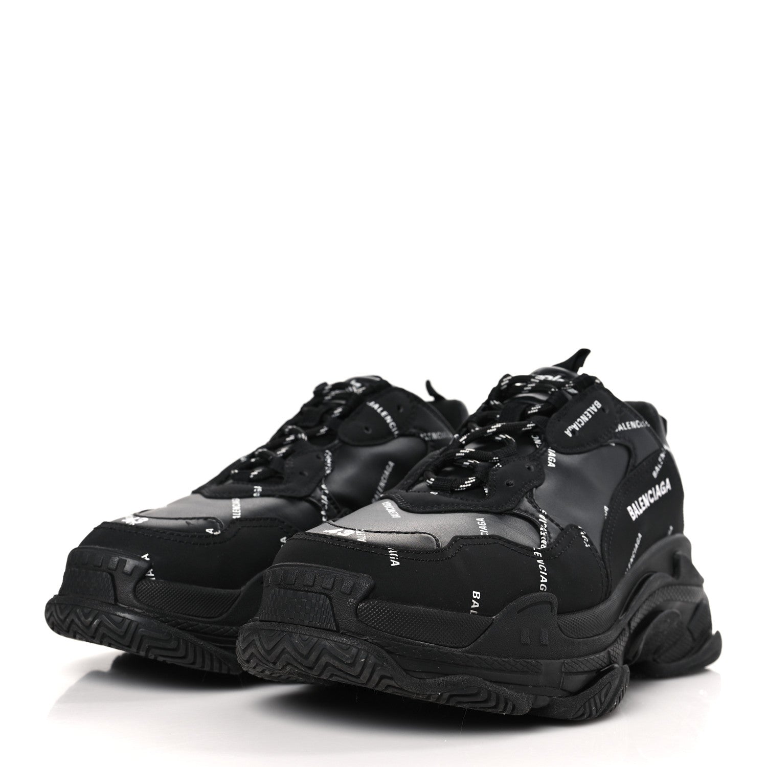 Balenciaga Technical Fabric Allover Logo Mens Triple S Sneakers 43 Black White 3 of 7