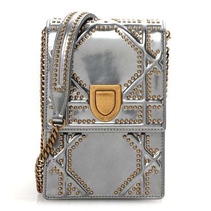 Christian Dior Metallic Calfskin Studded Vertical Diorama Silver 1 of 9