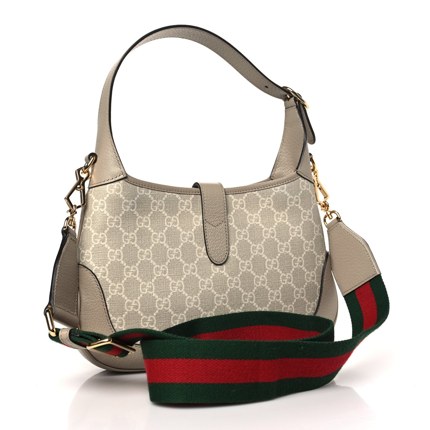 GG Supreme Monogram Textured Dollar Calfskin Web Small Jackie 1961 Hobo Beige Mystic White Oatmeal