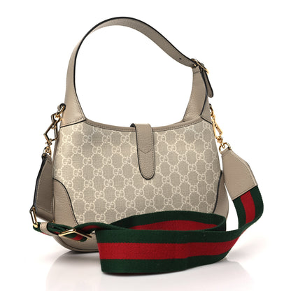 Gucci GG Supreme Monogram Textured Dollar Calfskin Web Small Jackie 1961 Hobo Beige Mystic White Oatmeal 3 of 11