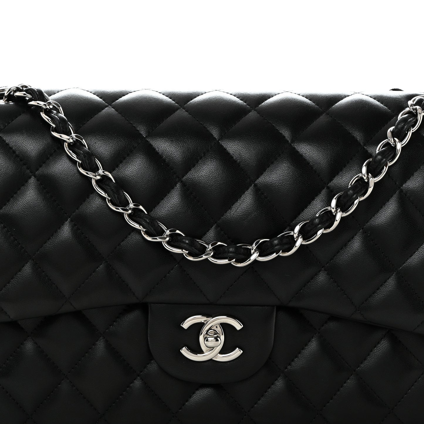 Lambskin Quilted Jumbo Double Flap Black
