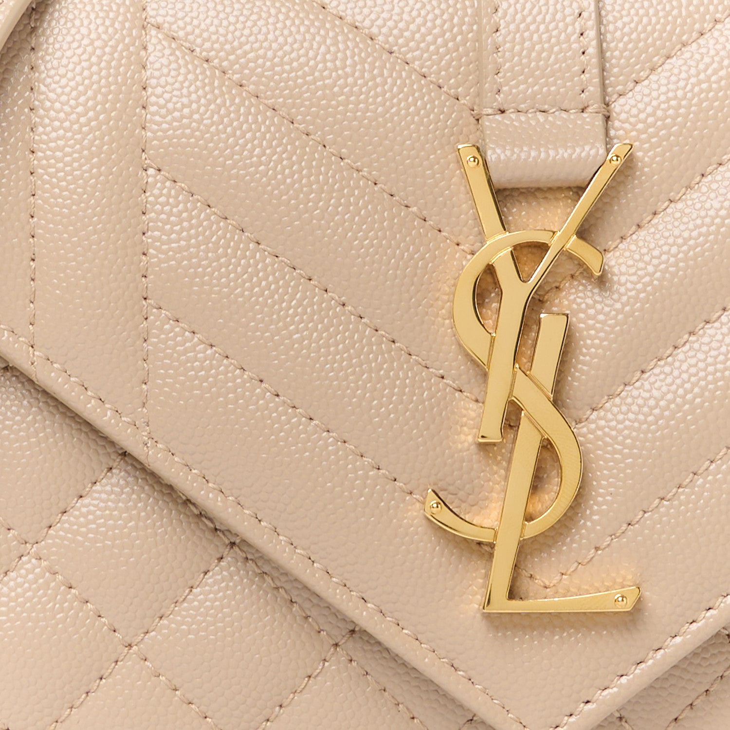 Saint Laurent Grain De Poudre Textured Mixed Matelasse Triquilt Small Monogram Satchel Dark Beige 8 of 11