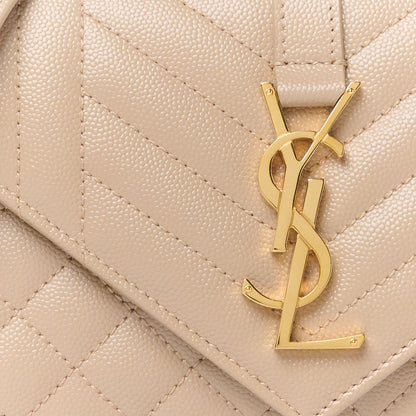 Saint Laurent Grain De Poudre Textured Mixed Matelasse Triquilt Small Monogram Satchel Dark Beige 8 of 11