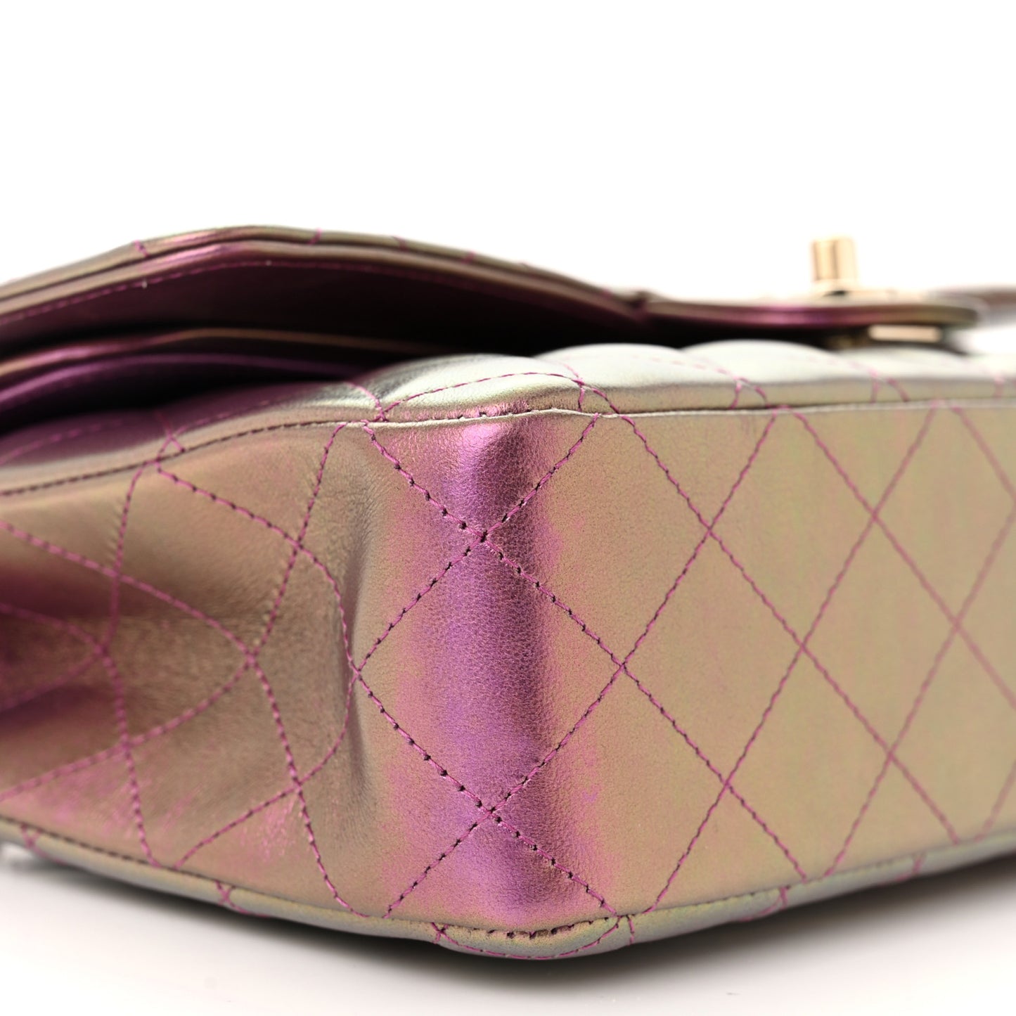 Iridescent Lambskin Quilted Medium Double Flap Purple