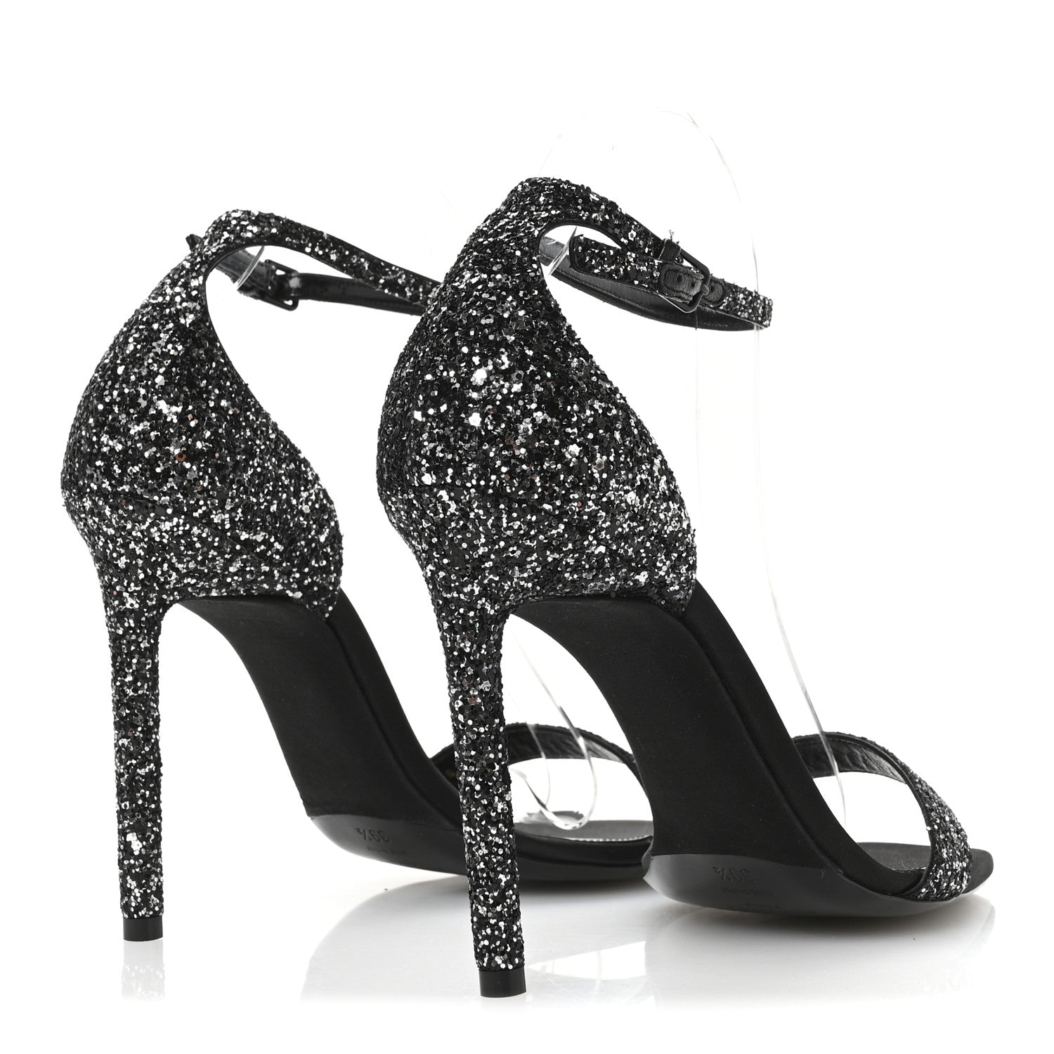 Saint Laurent Glitter Amber 105 Ankle Strap Sandals 39.5 Black 5 of 10