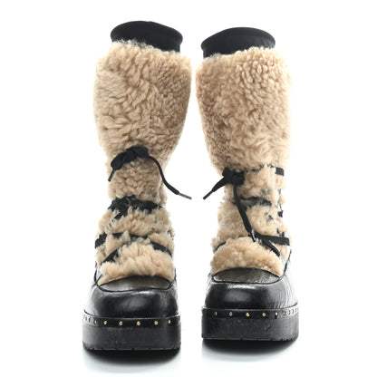 Chanel Patent Shearling Lace Up Boot 39 Black 2 of 6