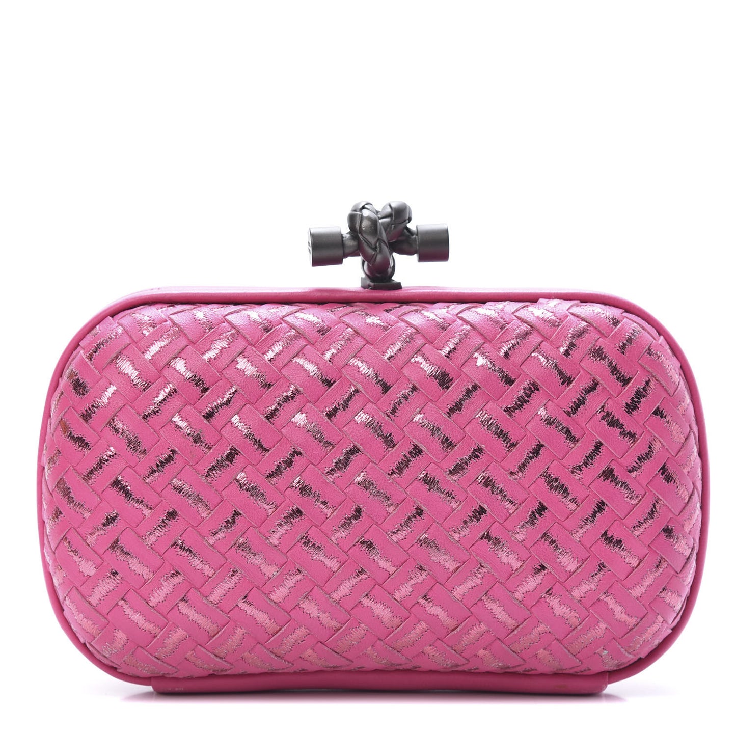 Nappa Intrecciato Metallic Placcato Knot Clutch Rose Shock