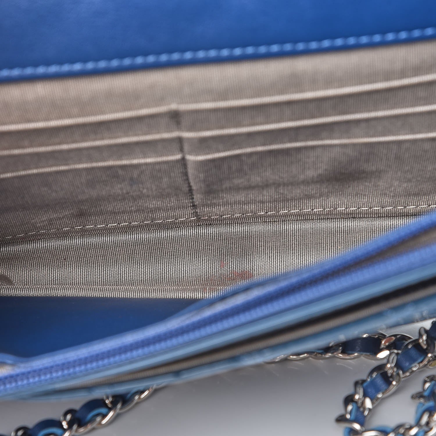 Chanel Patent Quilted Brilliant Wallet On Chain WOC Blue 9 of 13