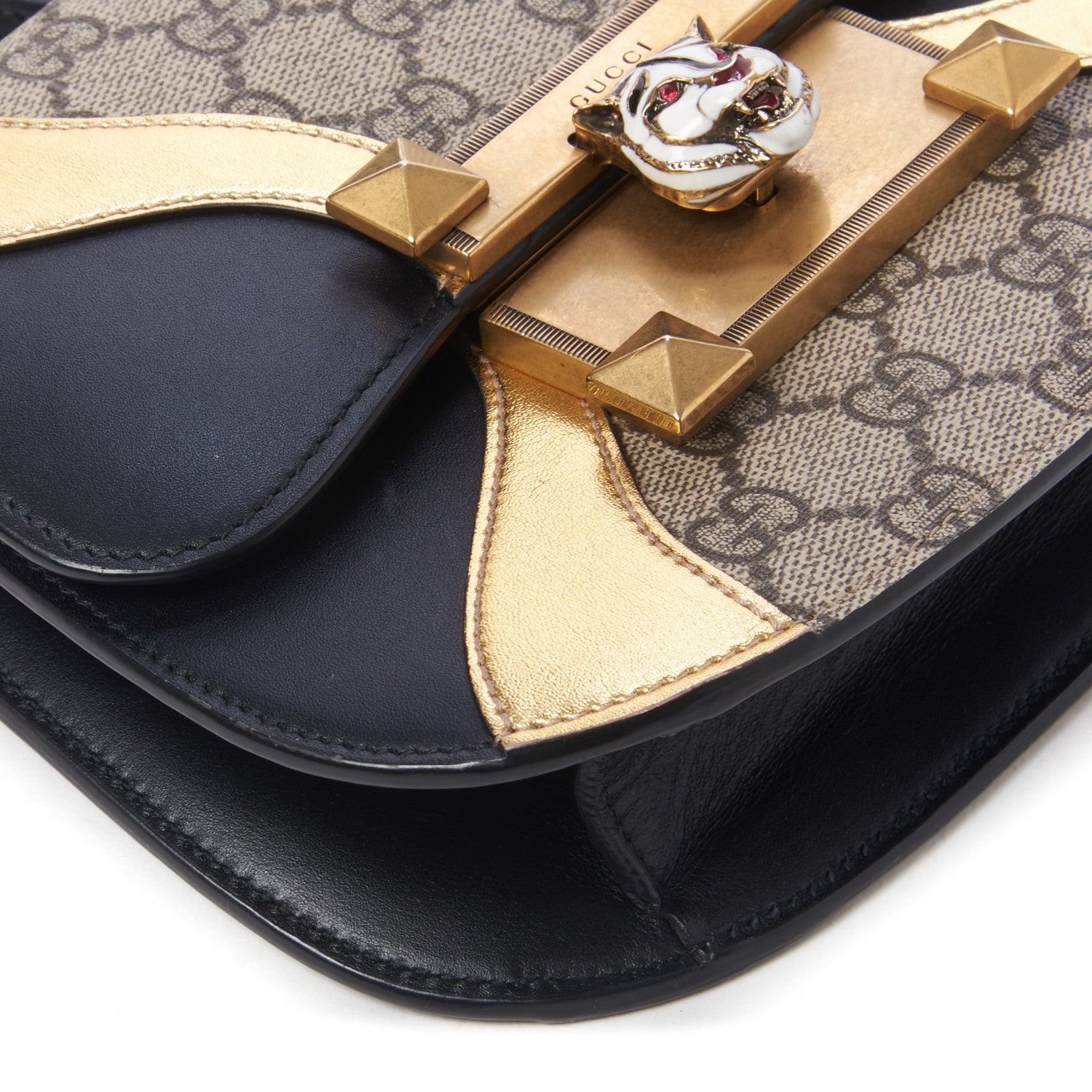 Gucci GG Supreme Monogram Small Osiride Shoulder Bag Black Gold 6 of 10