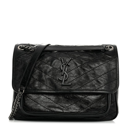 Saint Laurent Crinkled Calfskin Matelasse Monogram Medium Niki Chain Satchel Black 1 of 10