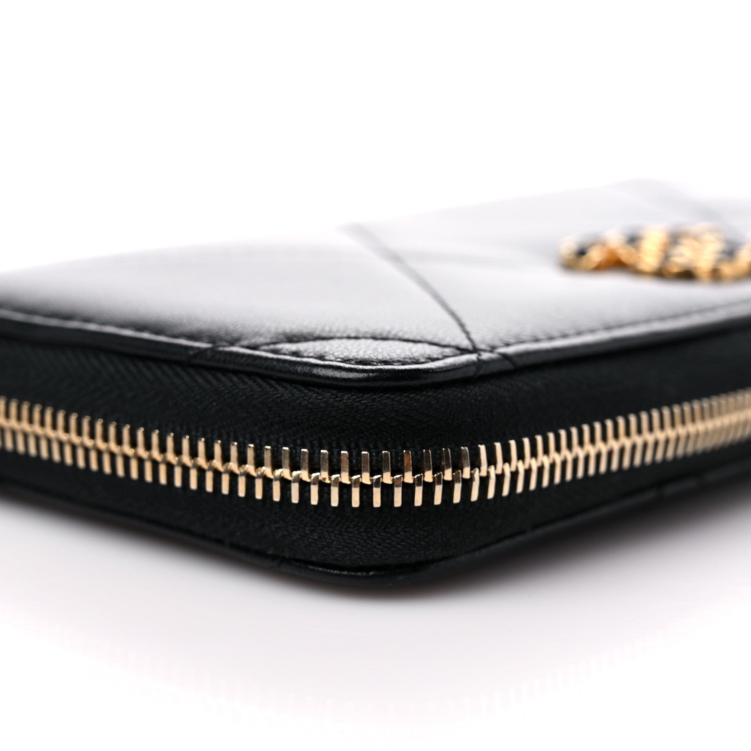 Chanel Shiny Goatskin Quilted Chanel 19 Long Zipped Around Wallet Black 11 of 13