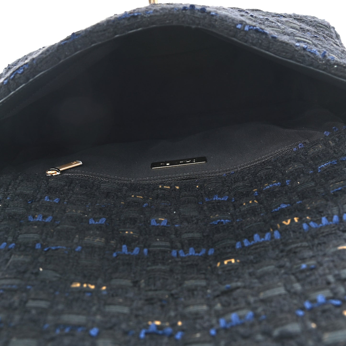 Tweed Quilted Large Chanel 19 Flap Black Navy Gold